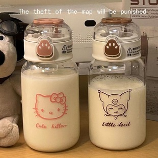 High-value plastic straw water cup high temperature resistant glass girls cute children's casual cup portable cat claw