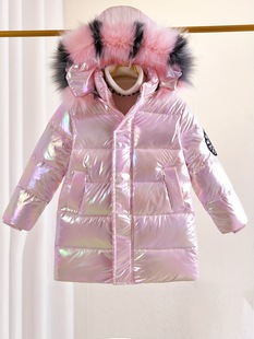 Children's down cotton-padded coat baby girl's mid-length Girl's medium and big children's western style bright surface winter coat cotton-padded coat