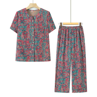 Middle-aged and elderly mothers summer foreign style comfortable old lady clothes grandma summer short sleeve suit 2024 new