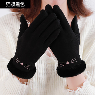 MEETSUNNY Winter Velvet Warm Gloves Women's Cute Cold-proof Cycling Korean Style Touch Screen Cat Gloves