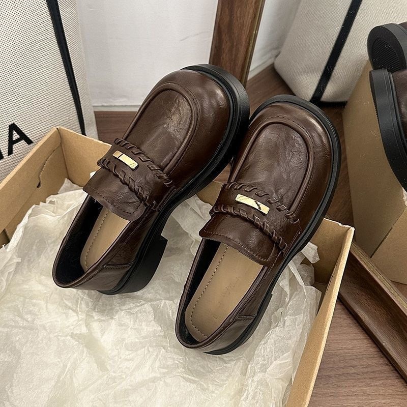British Style 2026 Spring New Black Loafers for Women, Comfortable Thick-Soled Leather Shoes, Versatile Slip-On Shoes