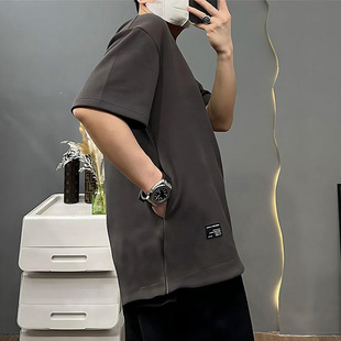 Invisible Pocket Summer Heavy American Short-sleeved New Loose plus size Base Design T-shirt Solid Color Half-sleeved Shirt