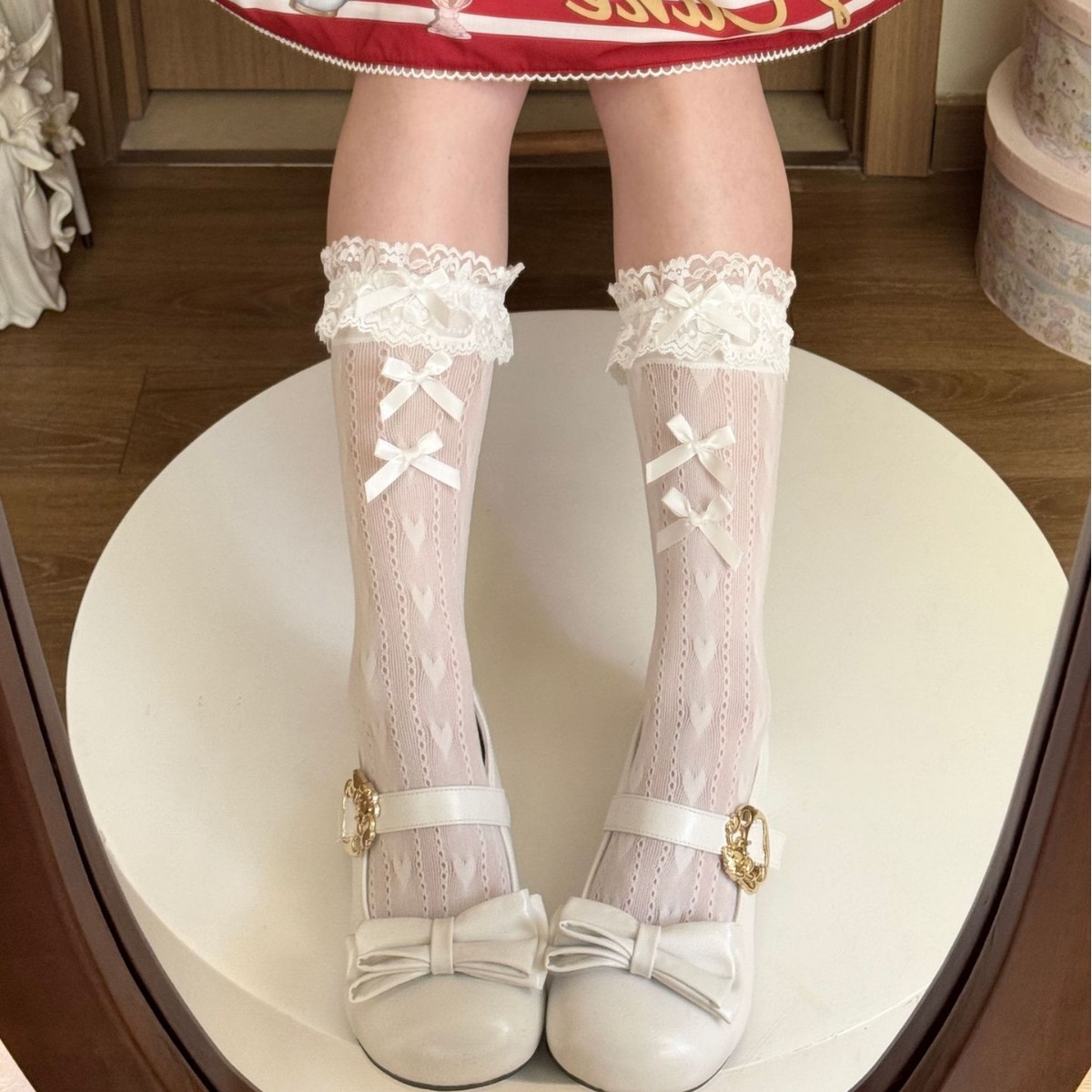 Summer Cute Japanese-Style Lolita Bow Lace Trim Mid-Calf Socks for Girls, Cute Lolita Girls' Socks
