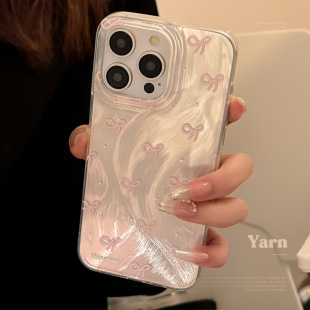 Pink Bow for Apple 15 Mobile Phone Case iphone13promax Drop-resistant 12 Hard 14 Girl Feather Yarn 16