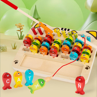 Wooden children's multi-functional early education magnetic fishing catching insect shape hand-eye coordination matching cognitive educational toys