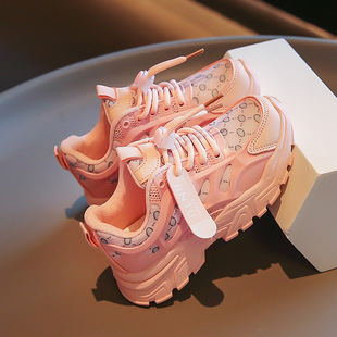Girls' Leather Sneakers Waterproof Spring and Autumn New Shoes Children's Running Shoes for Middle School and Primary School Students Lightweight Soft Sole