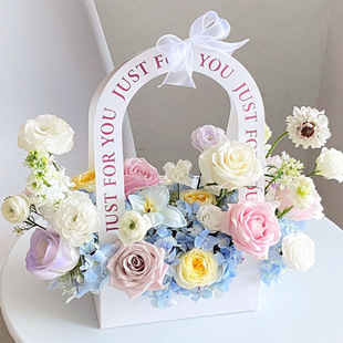 Portable Flower Basket diy Paper Simple Hollow Hand Carrying Flower Box Folding English Flower Bag Flower Art Mother's Day Gift Box