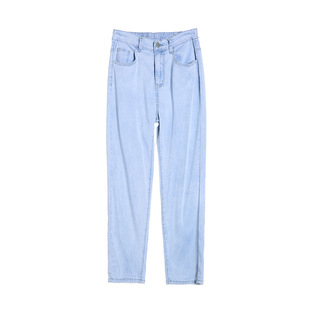 Light Blue Ice Silk Thin High-Waisted Jeans for Women 2025 Summer New Straight-Leg Loose Harem Dad Pants