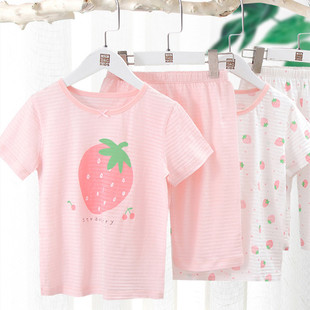 Class A generation hair children's air conditioning home clothes girls cotton short sleeve shorts summer Korean pajamas suit foreign trade