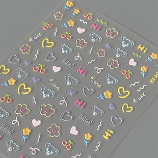 Cartoon Cute Korean Bear Embossed Nail Art Sticker Student High Color Value 3D Stereo Sticker Adhesive Waterproof Sticker