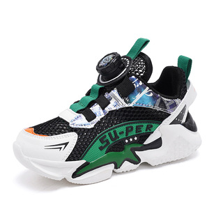 Boys shoes 24 summer new rotating buttons children's sneaker mesh breathable large boys net shoes wholesale