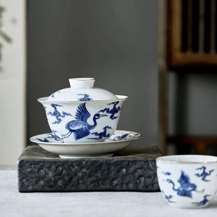 Blue and white porcelain crane gift tea set suit Jingdezhen ceramic tea set tracing gold set personality manufacturers wholesale blue