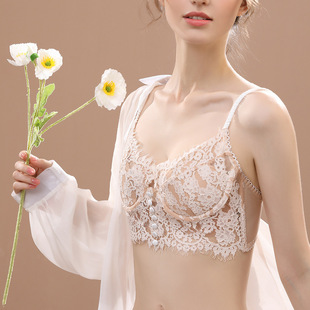 Summer breathable eyelash lace underwear French Sexy big chest small push up bra Pure beautiful back thin