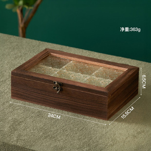 Begonia Flower Glass Jewelry Wooden Box Retro Wooden Sundries Flip Cover Decoration Desktop Storage Box Storage Box