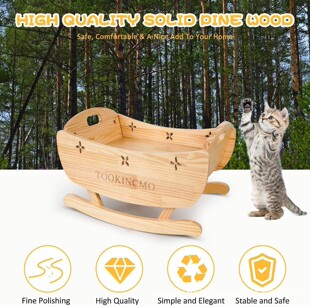Wooden Cat Nest Indoor Cat Rocking Chair Pet Bed Cat Dog Rocking Bed with Handle Pet Toy Solid Wood Cradle