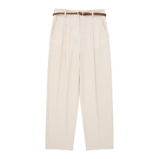 TAOP & ZA Spring and Summer New Women's Elegant Casual Linen Blended Belt Straight Leg Pants 2753028