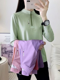 26C222 Quick-drying T-shirt Women's Long-sleeved Collar Spring Outdoor Sports Lightweight Breathable Hiking Running Mountain Climbing Quick-drying