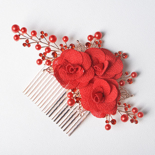 Bride Red Flower Headwear Toast Dress Dress Hair Accessories suit Hair Accessories Chinese Style Wedding Hair Hoop