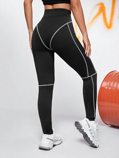 European and American Autumn and Winter fleece-lined Thickened Yoga Pants High Waist Hip Tight Leggings Sports Fitness Clothing Women's Contrast Press Line