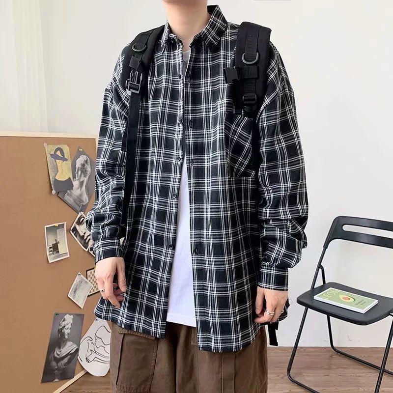빨간 격자 무늬 셔츠 남자 긴팔 셔츠 의류 더피 잘 생긴 유행 고등학생 잘 생긴 십대 봄과 가을 머리