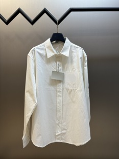 High version LOE home 24 years spring and autumn new solid color chest letter embroidery lapel shirt loose men's and women's