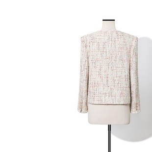 Beauty Cut Spring New Limited White Mixed Color Chanel Style Woven Tilted Short Jacket Casual Top