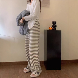 Striped Ice Silk Wide Leg Pants Women's 2025 Spring and Summer Loose Slimming Casual Pants All-match Meat Covering Lazy Style Mop Pants