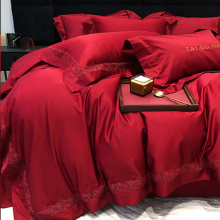1 Red Wedding 100 long-staple cotton four-piece cotton satin bed sheet quilt cover cotton wedding gift bedding 1.