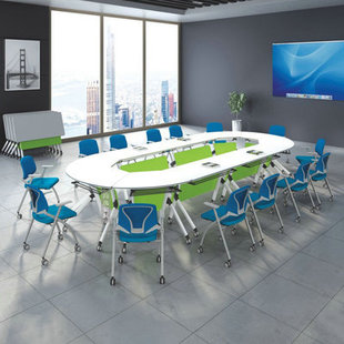 Foldable training table conference table and chair combination movable splicing multifunctional office monitor strip double class table