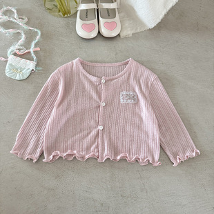 Baby Cardigan Summer Thin Air-conditioning Shirt 2025 Girl Solid Color Top Coat Baby Long Sleeve Knitted Sweater Category A