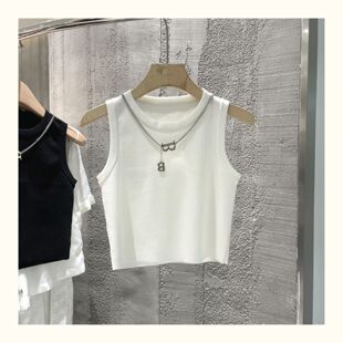 Pure Spice Girl Style High Waist Navel-exposed Short Striped Vest Women's 2024 Summer New Slim-fit Sleeveless Top