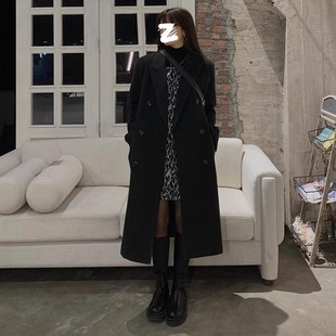 Black Suit Woolen Coat Women's 2025 Autumn and Winter New Hepburn Style High-grade Thickened Woolen Coat with Shoulder