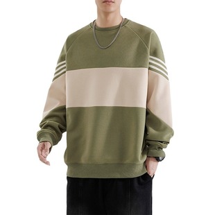 Cross-border Men's New Loose Shoulder Teenager Crewneck Neutral Style Base Shirt Men's Wide Stripe Sweater 8889