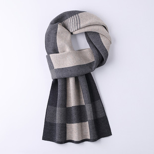 Hengyuanxiang Men's Wool Scarf Men's Winter New High-end Plaid Warm Thickened Scarf Birthday Gift