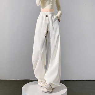 Japanese 2025 Spring and Summer New American Sports White Banana Wide Leg Pants Women's Casual Loose Scimitar Scythe Pants
