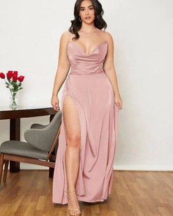 2025 New European and American Foreign Trade Women's Sexy Slim Slim-Fit Backless Amazon Strap Tight Waist Dress Long Dress