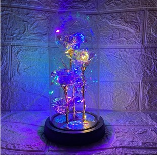 Three Gold Foil Rose Glass Cover Eternal Flower Luminous Creative Decoration Teacher's Day Tanabata Valentine's Day Gift
