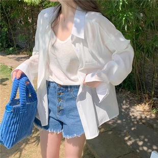 Outer Wearing Thin Sunscreen Shirt Draped Silk Cotton Shirt Women's Thin Spring and Summer Korean-style Loose Long-sleeved Top