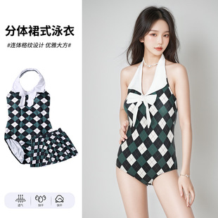 Women's Swimsuit New One-Piece American Retro Preppy Hottie Classic Quilted Slimming Look Belly-Covering Hot Spring Vacation Bikini