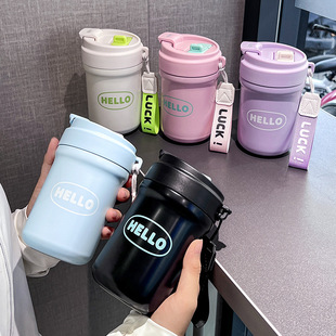 New Thickened Coffee Thermos Cup 316 with Straw Tea Warehouse Household Water Cup High-value Portable Student Cup