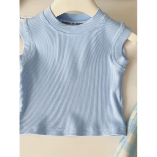 Girls Summer Korean Style Vest Suit 2025 New Little Girl Sleeveless Short-Sleeved T-Shirt Plaid Pants Two-Piece Set