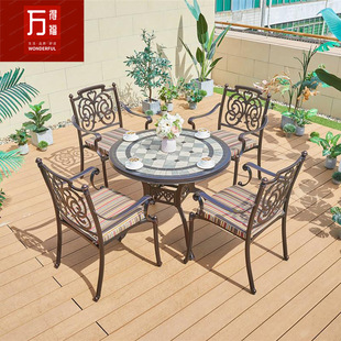 Outdoor Table and Chair Courtyard Ironwork Outdoor Casual Cast Aluminum Chair Set with Umbrella Cafe Courtyard Chair