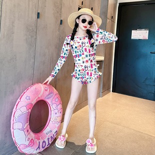 Girls' Summer Swimsuit 2024 New Children's Western-style Sunscreen Swimsuit 10 Years Old Girl's Princess Swimsuit 12