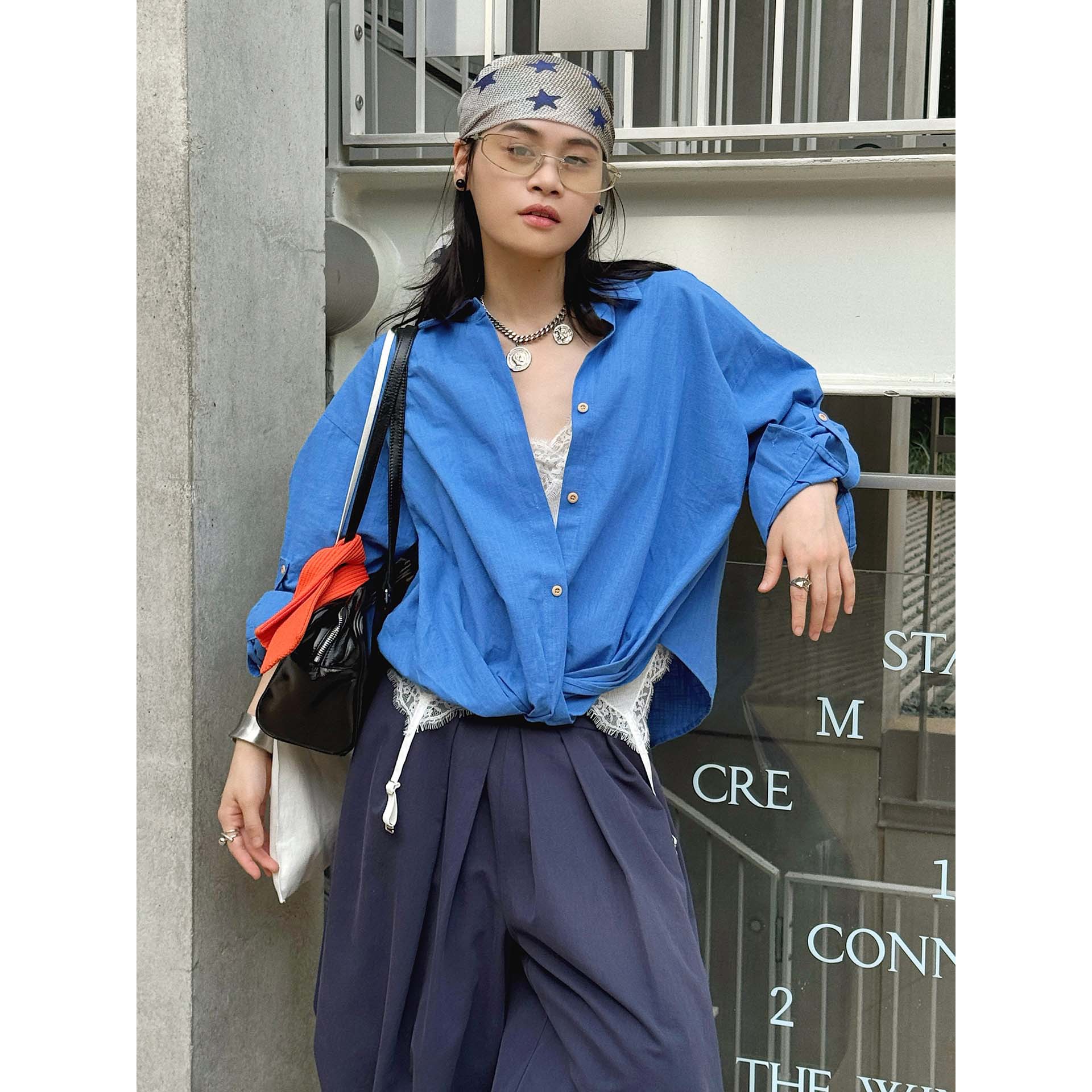 Louvre Summer New Japanese Style Simple Casual Shirt Collar Linen Knot Long Sleeve Shirt Loose Top for Women