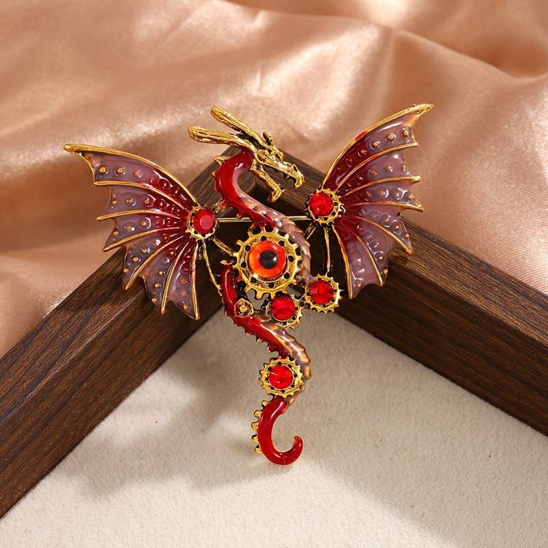 Steampunk Mechanical Flying Dragon Brooch Multi-Color Enamel Gear Pin Dark Retro Clothing Bag Accessories Wholesale