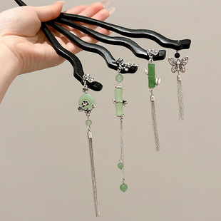 New Chinese Style Ancient Style Tassel Hairpin Accessories Hairpin Women's High-end Ancient Chinese Dress Cheongsam Wooden Hairpin Hair Accessories