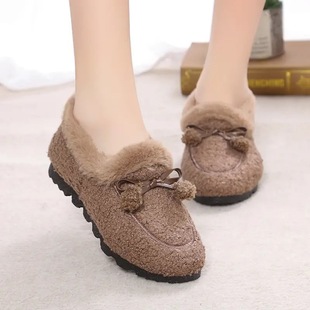 Autumn and Winter Thickened Bean Shoes Winter fleece-lined Soft-soled Old Beijing Cloth Shoes Women's Mao Mao Shoes Non-slip Light Indoor