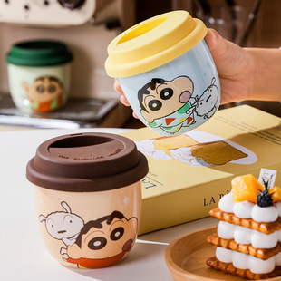 Crayon Xiaoxin Genuine Authorized Mug with Cup Lid Coffee Cup Ceramic Cup High Color Value Festival Gift Water Cup