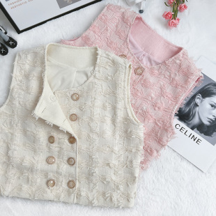 Short Chanel style vest coat for women 2023 Summer new thin sleeveless waistcoat tassel furry vest