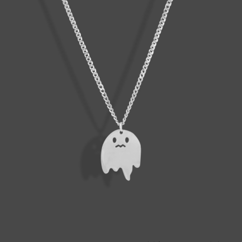 Simple ghost necklace pendant jewelry cute titanium steel design niche Hip Hop Street sweater clavicle chain non-fading